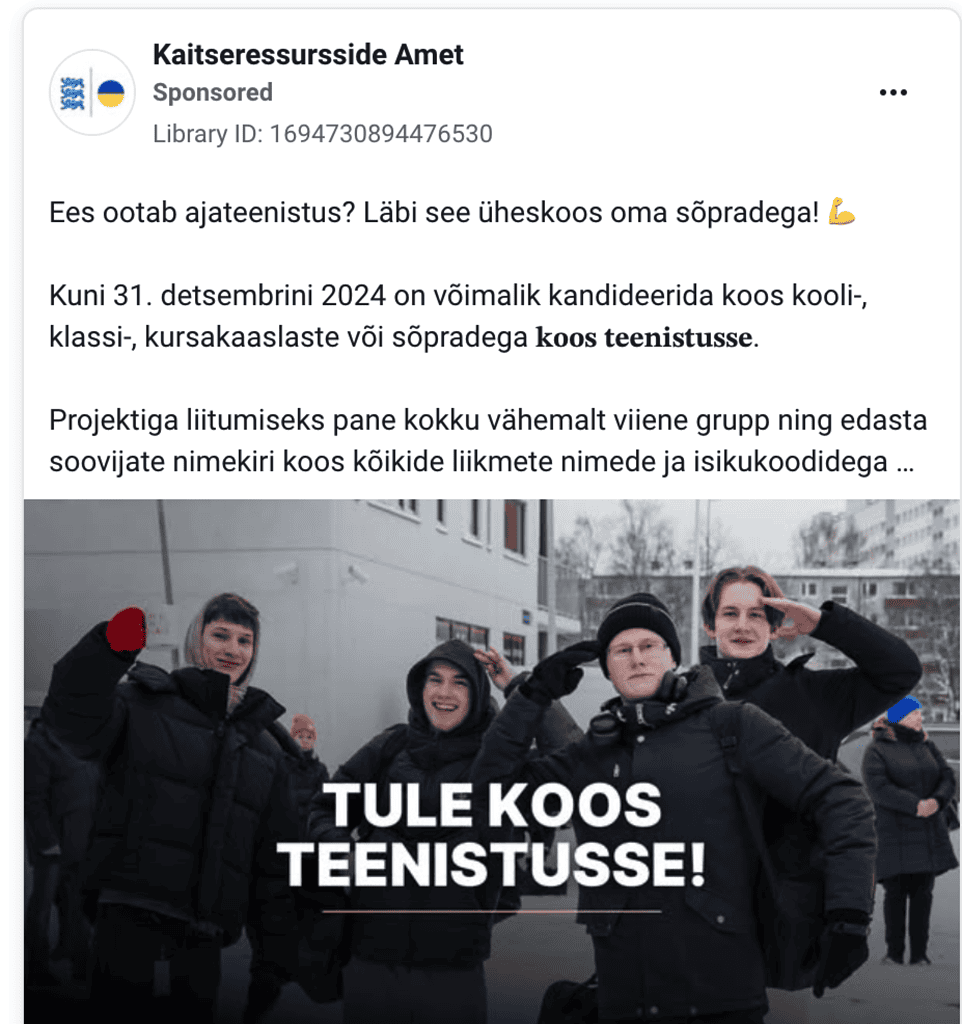 Puolustusvoimahallituksen mainos "Asepalveluksen kautta ystävien kanssa"
