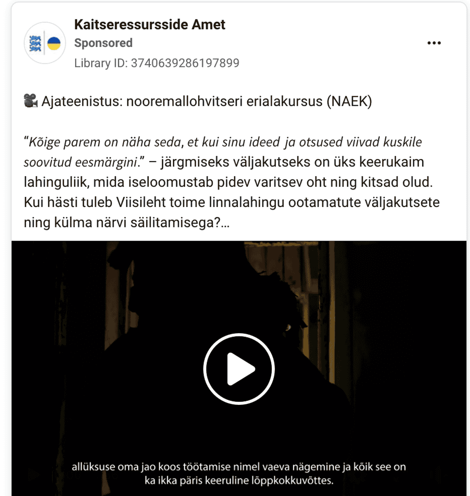 Puolustusvoimahallituksen ilmoitus "Varusmiespalvelus: nuorempi aliupseerin erikoiskurssi (NAEK)"