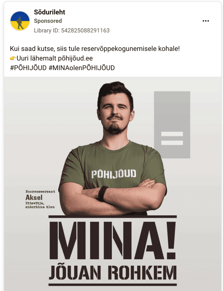 Puolustusvoimahallituksen ilmoitus "Tule reserviharjoituskokoukseen"
